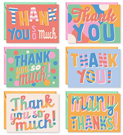 S&O Fun Thank You Cards with Envelopes - Blank decor sheets for Handwritten Messages, Appreciation Cards with Envelopes, Set of 24 Gratitude Notes for Teachers with Colorful Cover