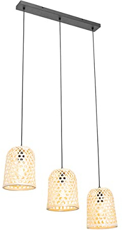 Qazqa - Orientalisch Orientalische Hängelampe I Pendellampe I Pendelleuchte schwarz mit Bambus 3-flammig Lichter - Rayan I Wohnzimmer I Schlafzimmer - Bamboo Länglich - LED geeignet E27