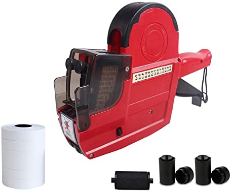 HopingMore HM-689 2-Line 20 Digits Price Labeling Gun with Letters A-Z,Pricing Labeler with 3 Inkers 5 Rolls/2800 White Labels, Tag Maker Machine for Office Retail Shop