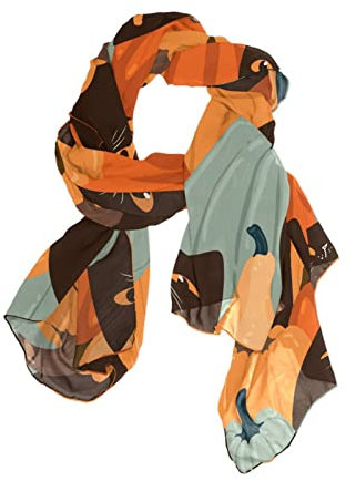 Cartoon Herbst Blätter Damen Langer Schal Schal Wrap Weiche Mode Leichte Chiffon Seidenschals, Süße Katze Kürbis Kätzchen Herbst