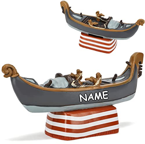 alles-meine.de GmbH große Spardose Gondel/Boot in Venedig inkl. Name - mit Verschluss - aus Kunstharz/Polyresin - 20,5 cm - stabile Sparbüchse - Sparschwein - für Kinder ..