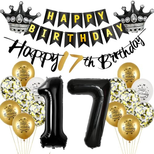 Luftballon 17.Geburtstag deko Junge mädchen gold Schwarz Folienballon 17 jahre Geburtstag dekoration Schwarz Happy 17th Birthday Girlande Geburtstagsdeko 17 deko geburtstag 17 jahre Junge mädchen