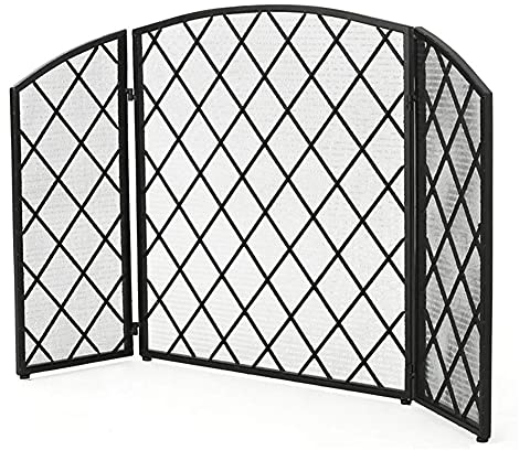 FLBT 3-Panel-Kaminschutzgitter mit Netzabdeckung, Baby-Haustier-Sicherheits-Feuerschutzgitter für drinnen und draußen, Schmiedeeisen, 2 Farben (Color : Gold) (Black XXL) Needed