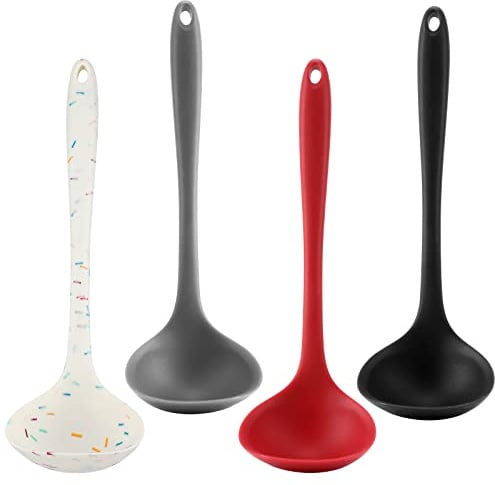 4 Stück Silikon-Schöpflöffel zum Kochen – 4 Farben mittlere Suppenkelle Löffel hitzebeständig, Küchenschöpflöffel, Koch- und Servierlöffel für Suppe, Sauce, Chili, Soße, Salat, Einschenken