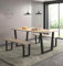 Hallowood Furniture Dudley Dining Table and Bench Set, Industrial Style Dining Table with Black Metal U Shaped Legs (180cm) & 2 Benches, Modern Kitchen Table Dining Room Set