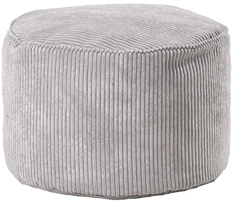 Home4You Sitzpouf - Hellgrau - Cordbezug - EPS-Styropor-Kügelchen - Ø 55 cm