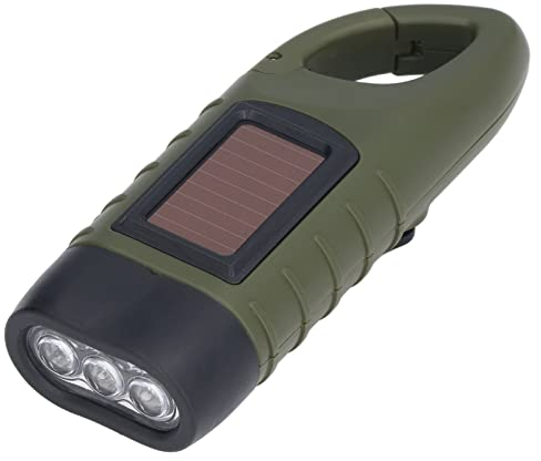 Linterna de Manivela con Energía Solar, Linterna de Supervivencia LED Recargable, Diseño Ergonómico, Linterna de Dinamo de Mosquetón Rápido para Escalada, Supervivencia en Campamento, Emergencia