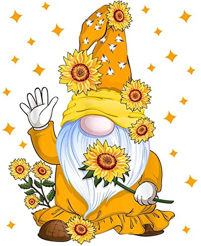 NAIMOER Zwerge Diamond Painting Kits für Erwachsene, Gnomes mit Sonnenblumen, DIY 5D Gonk Diamond Painting Bilder, Diamant Malerei Set 30x40cm für Wanddekoration