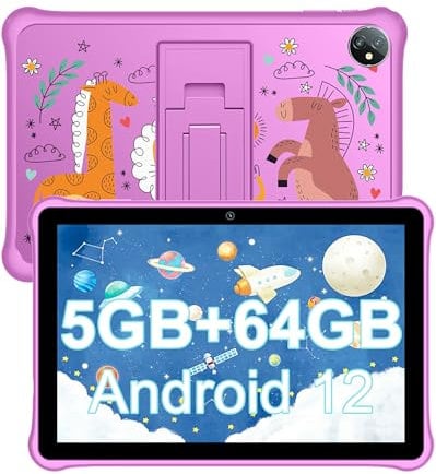 Blackview Tab A7 Kids Tablets 10 inch, Android 12 Tablet for Toddlers, 5GB+64GB/TF 1TB, Quad Core, 6580mAh, iKids APP Pre-Installed, Parental Control, Google Play, Reading Mode, Kid-Proof Case - Pink