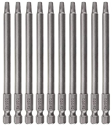 Saipor 10pcs SQ2 100mm Magnetic Square Drill Bit Set Hex Shank Square Screwdriver Bit Set Robertson Square Drive Bits for Poket Hole Jig