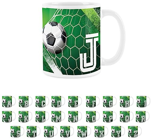 Football Letter J Mug - White Initial Personalised Alphabet Tea Coffee Gift Mug Present