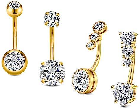 Rajnard Bauchnabel Piercing 14G 12mm Gold Bauch Bars Chirurgenstahl CZ Diamant Bauch Piercing Nabel Bar Bauchnabel Ring Piercing Schmuck für Frauen Männer