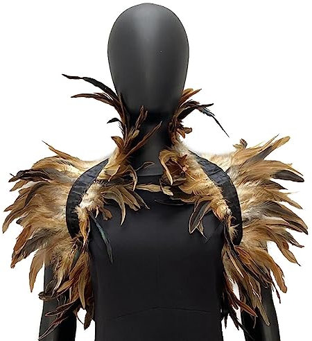 LICHENGTAI Gothic Feder Achselzucken Schalkragen Halskette Halloween Kostüm Epauletten, Umhang Schwarz Kostüm Damen Feder Umhang Cape Federboa Feder Schal Gothic für Halloween Cosplay Verkleidung