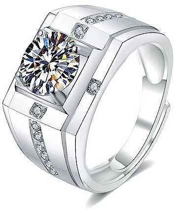 925er Sterling Silber Ring Herren, Geometrische Figur Ringe Männer Weiß Moissanite Ring 2ct Größe Einstellbar