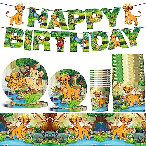 Lion King Set di Stoviglie per Feste - Decorazione da Tavolo e Forniture per Compleanno di Bambini - Kit di Decorazioni