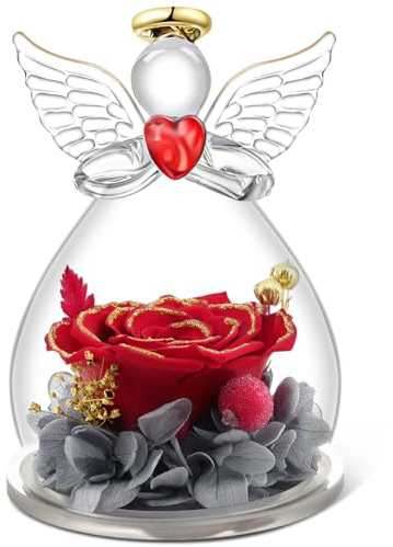 Qinqinxin Muttertagsgeschenke für Mama, Ewige Rose Engel Figur Geschenk für Mama Oma, Ewige Blume Kuppel Glas Engel, Infinity Rosen Geschenke für Frauen, Originelles Geschenke zum Muttertag Geburtstag