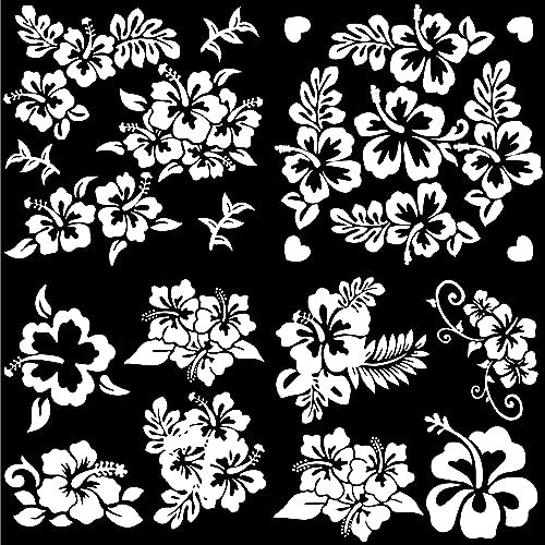 GORGECRAFT 4 Styles Hibiscus Flower Car Sticker Hawaiian Stickers and Decals White Reflective Stickers Waterproof Vinyl Automotive Exterior Decor for Suv Truck Motorcycle Doors Walls Laptop