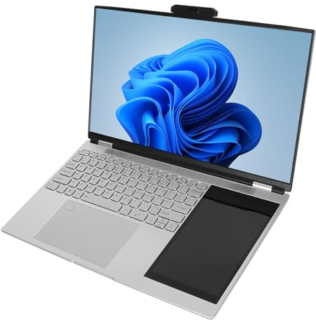 Annadue 15,6 Zoll Laptop mit Doppelbildschirm, Tragbarer HD IPS Laptop mit 7 Zoll Touchscreen für Windows 11, Ultraflacher Gaming Laptop mit Fingerabdruck, Unterstützt (16 GB + 128 GB