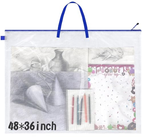 Tenceur 1 x Kunst-Portfolio-Tasche, 91,4 x 121,9 cm, große Kunst-Portfolio-Tasche, Ordner, Posteraufbewahrungstasche mit Griff für Pinnwand, Blau