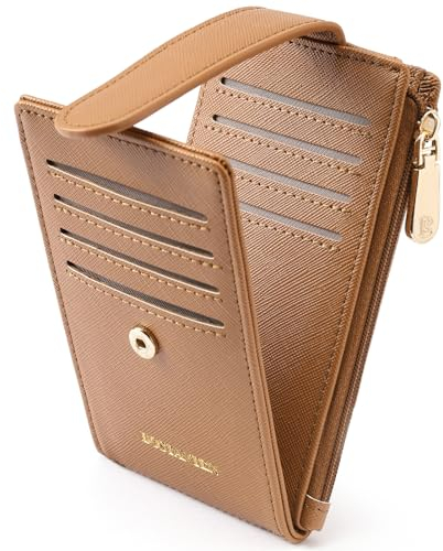 BOSTANTEN Kreditkartenetui Damen PU Leder Geldbörse Damen Klein RFID Schutz Kartenetui mit Münzfach Frauen Geldbeutel Mini Portemonnaie Slim Card Holder mit 14 Kartenfächer, Erdiges Gelb