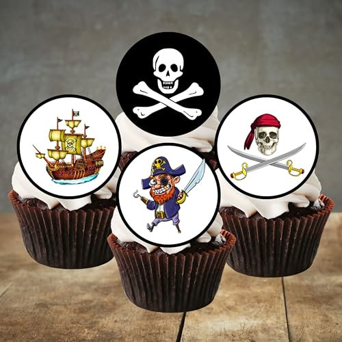 PRECUT Pirate Edible Cupcake Toppers - Pirates Theme - wafer card disc cake decorations (12)
