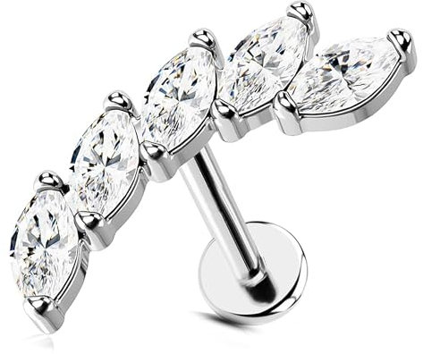 KUNASSHIR 16G Curved Helix Ohrring Stud Conch Piercing Titan Cartilage Studs Helix Piercing Schmuck mit Zirkonia Internally Threaded Flat Back Ohrring