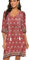 BDTECAOR Bohemian Blumen Rotes Kleid Ethnic Style Tunika Boho Kleider Sommer Kurz Kleid mit Krawatte Litschi Rot M