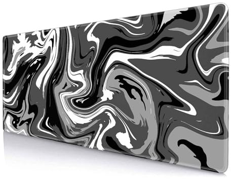 IMAYONDIA Ink Liquid Waves Pattern Desk Mat, Extended Long Computer Large Mousepad, Home, Desk Pad Matte for Home Office Work, 31.5x11.8 Inch- Black and White Abstract