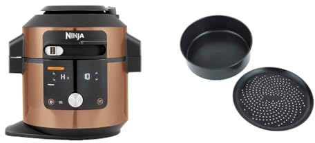 Ninja Foodi MAX Multi Cooker with SmartLid, 14 Cooking Functions in 1, 7.5L 14in1 Pressure Cooker, Copper/Black & Non-Stick Cake Tin & Crisper Tray Bakeware Set [4026J300EUK] Official Accessory