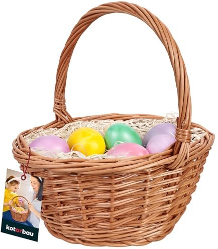 KOTARBAU® Weidenkorb Osterkorb mit Henkel Rund Braun 22x17,5x25 cm Osterkörbchen Weidenkorb mit Henkel Kinder Weidenkörbchen Pilzkörbe Korb geflochten mit Henkel Weidenkörbe Einkaufskorb Weidenkorb