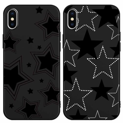 Foonary 2 Pack Black Print Phone Case Compatible with iPhone XS Max 6.5, Slim Soft Silicone with Fashion Star Design Aesthetics Pattern Cases, Shockproof Bumper Protector Cover