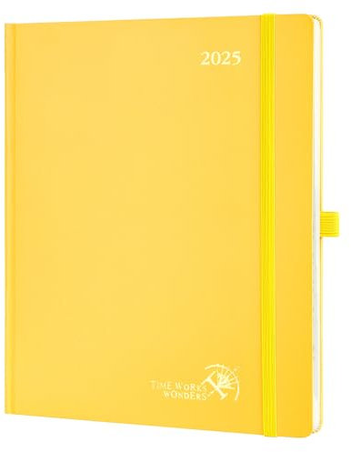 POPRUN Kalender 2025 Buchkalender Hardcover, ca. A4 (26,5 x 21,5 cm), 12-Monate-Terminplaner (Jan.2025-Dez.2025), Wochenplaner 2025 mit 100 GSM Zertifiziertem Papier - Hellgelb