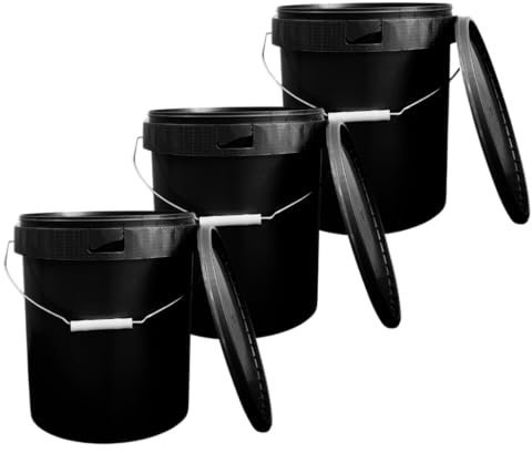 Smart Pack® Cubo con tapa 18 l color negro | Cubo de plástico con asa de metal | Contenedor de almacenamiento | Cubo de pintura vacío | Cubo hermético (3 x 18 L)