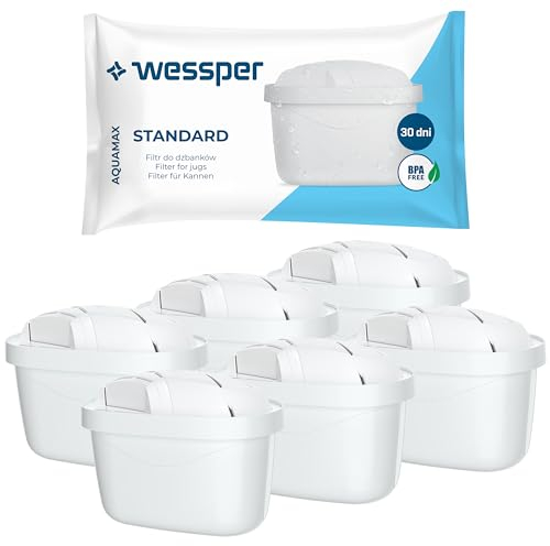Wessper Wasserfilter Kartusche, Filter mit Aktivkohle und Lonenaustauscherharz, Kompatibel mit Brita Maxtra Wasser Kanne, Wasserfilterkatuschen - 6er Pack