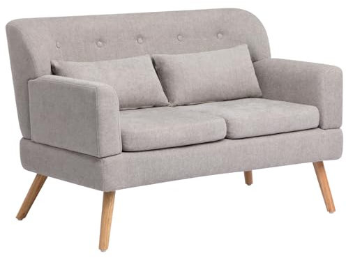 HollyHOME 2 Sitzer Sofa 117cm, Kleines Zweisitzer Sofa mit Holzbeinen, Gepolstertes Sofa Couch für Schlafzimmer Wohnzimmer Büro Wohnheim, Grau