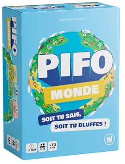 PIFO Welt – Bluff-Spiel rund um die Länder der Welt – Vergleichen Sie 152 Länder in 6 Kategorien – Sei du weißt – Sei du du Bluffes – mit Familie oder Freunden von 2 bis 12 Spielern – ab 10 Jahren