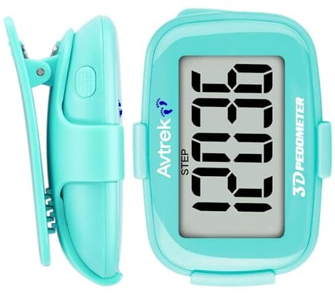 AVTREK 3D Schrittzähler mit Clip und Lanyard–Mini Schrittzähler zum Gehen–Ohne App, Kein Handy–LED Hintergrundbeleuchtung–Präziser Schrittmesser für Damen, Herren und Senioren(Grün)