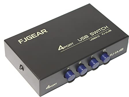 E06CS USB 2.0 Switch 4-Port – 4 in 1 Out KVM Umschalter für ein USB-Gerät, kompatibel mit Laptop, PC, Drucker, Scanner, USB-Stick und Kartenleser