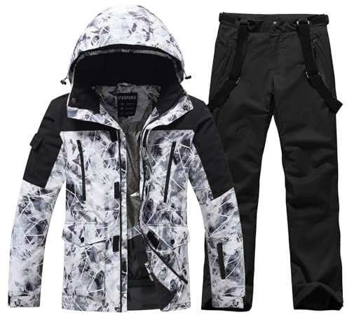 ALSOGO Skianzüge Für Herren 2-teiliger Snowboard Sets Wasserdicht Winddicht Winter Warme Ski Jacke und Hosen Set Zum Skifahren Snowboarden Klettern