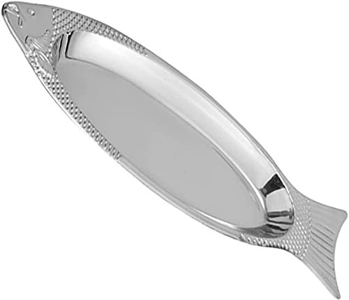 Bandeja for mariscos, Plato de Acero Inoxidable, Platos con Forma de pez, Bandeja de Metal for Servir Pescado, Bandeja Decorativa for Aperitivos, Plato de Cena multifunción Creativo(34 * 12.8 * 2cm)