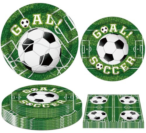 FVEOCR 120 PCS Soccer Party Plates Birthday Party Decorations Football Theme Party Plates Set Football Tableware Set Sports Theme Birthday Party Supplies Serves 40