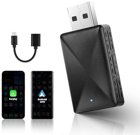 Weinsamkeit Adaptador Inalámbrico 2 en 1 para CarPlay y Android Auto, Convierte de Cableado a Inalámbrico, Compatible con iOS 10+ y Android 12+, Conexión Estable, USB C/A, Plug & Play