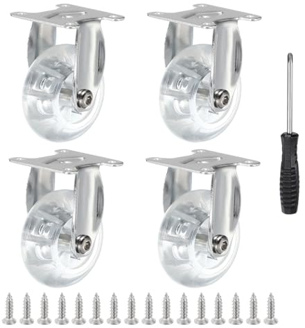 PATIKIL 4 Pezzi Ruote A Rotelle Fisse 2 Inch PU Trasparenti Non Girevoli | 198 Lbs, Con Viti Cacciavite, Per Armadio Banco Carrello Trolley