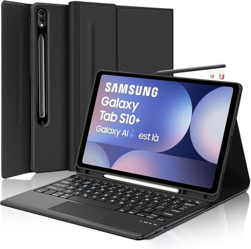 IVEOPPE Keyboard Case for Samsung Galaxy Tab S10 Plus 12.4-inch, UK-Layout Keyboard for Galaxy Tab S10+, Trackpad Keypad for Samsung S9+/S9FE+, Detachable Bluetooth Keypad with Touchpad- Black