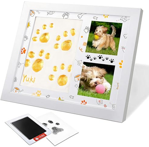 CMBPNNGS Pfotenabdruck Set Hund und Katze Holz Bilderrahmen Gipsabdruck Set Hundepfoten Abdruck Machen Geschenk für Hundebesitzer