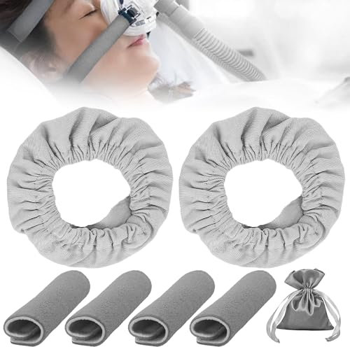 4 Stück CPAP-Maske Gurtabdeckungen,CPAP Gurtbezüge Gesichtspads,CPAP Komfortpolster,Wiederverwendbar,Reduziert Einkerbungen,Passend für Die Meisten Vollgesichtsmasken,mit Maske×2 (Grau)