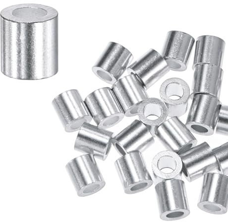 M METERXITY 25-Pack Aluminum Crimping Loop Sleeves, 4mm 1/6 Round Barrel Wire Rope Sleeves Cable Ferrule for Wire Rope/Cables Crimping Loop Sleeve