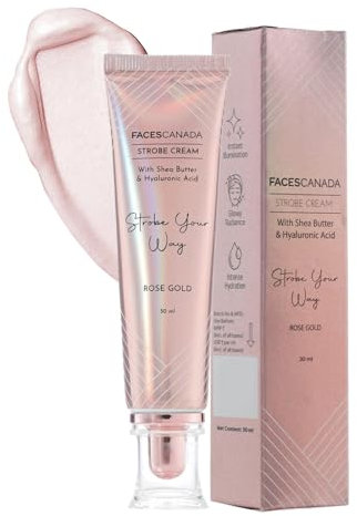FACE'SCANADA Strobe Cream - Rose Gold, 30Ml | Primer + Highlighter + Moisturizer | Shea Butter & Hyaluronic Acid | Intense Hydration | Flawless Radiant Dewy Skin | Illuminating & Glowing Makeup Base