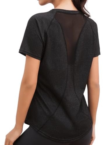 Dresmannst Sportshirt Damen Kurzarm, Sport Tshirt Damen Fitness, Rundhals Back Mesh Sport Oberteile, Leicht Atmungsaktiv Und Dehnbar Funktionsshirt Für Fitness, Laufen, Yoga (S)