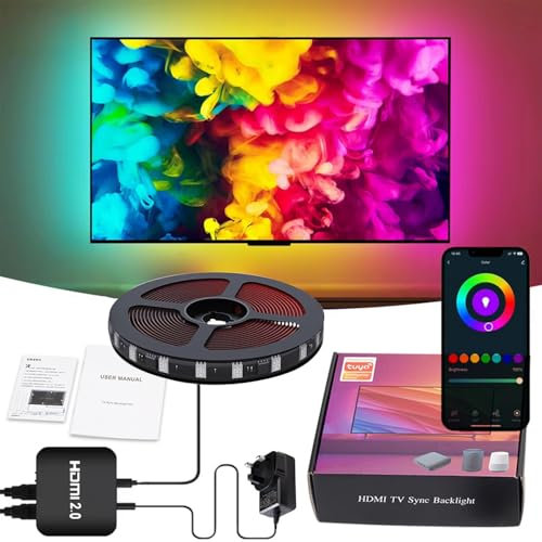 TV Back light Strip Color Lights with HDMI 2.0 Sync Box, RGBIC Monitor Backlight, Immersion Ambient Lighting Strips, Supports Screen Sync, App Control, Intelligent Voice Control (For 75-85 inch TV)